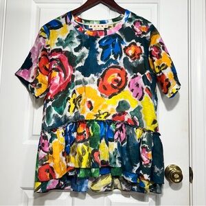 Marni Floral Peplum Blouse Euro Size 40/ USA 6 Abstract Print Cotton Top
